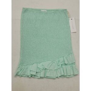 Kendall + Kylie Womens Straight Skirt Green Mini Smocked Ruffles Cotton M New
